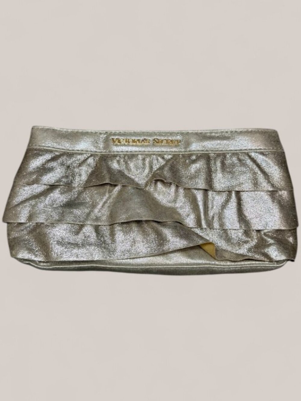 Gold Metallic Ruffle Clutch Evening Bag Purse